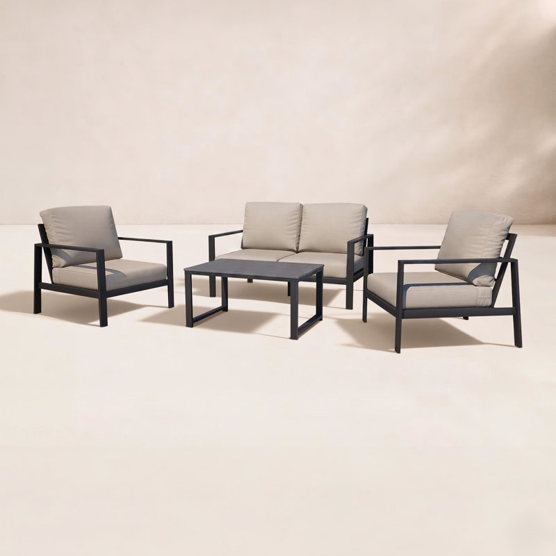 Ensemble de conversation Townsend avec coussins Sunbrella®, Argent coulé Sunbrella®, Gris