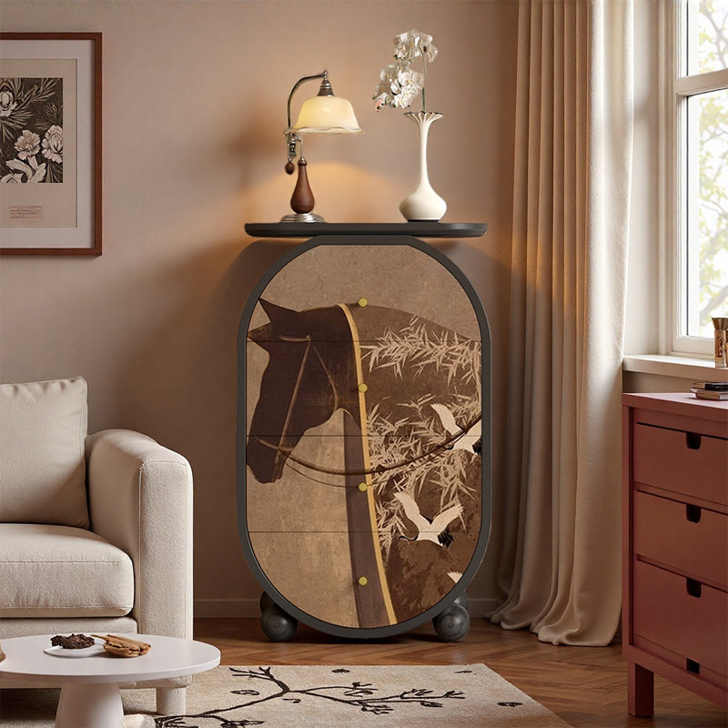 Armoire de rangement ovale en bois de noyer