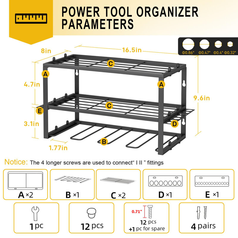 Étagère à outils robuste et 1 paquet de 3 couches pour porte-outils sans fil - Étagère à outils flottante pour outils
