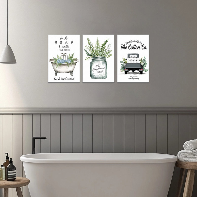  3 Piece Farmhouse Bathroom Decor Wall Art - Rustic Bathtub Canvas Prints for Country Room Wall Art, Rustic Botanical Bathroom Prints Decor, Vintage Bathtub Poster Artwork for Bathroom 16"x24"x 3Pcs