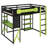 Full-Size Wooden Loft Bed with Desk, Shelves, USB/Type-C Ports & RGB LED Light, Black+Green-1569014506