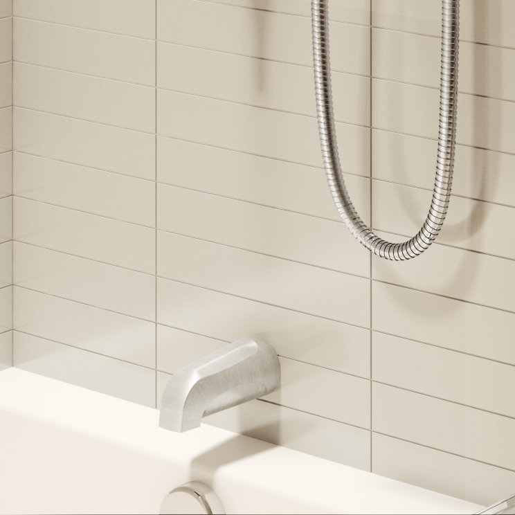 Origins 5 1/2 in. Non-diverter Tub Spout with Thread-On Installation, Satin Nickel