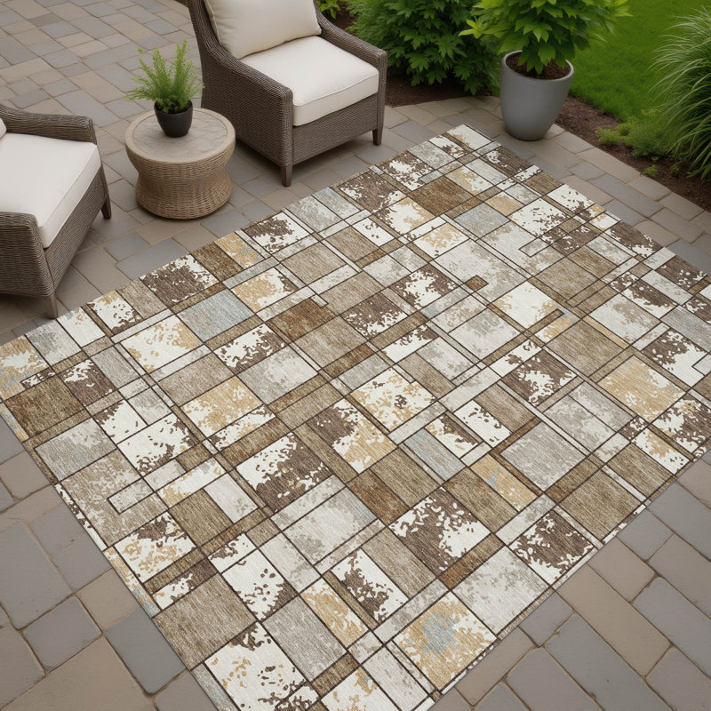Machine Washable Indoor/Outdoor Chantille ACN2442 Geometric Rug, 3' x 5', Brown