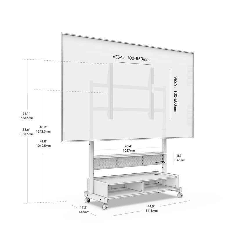 Art FITUEYES Mobile TV Stand Mount for 40-85 Inch TVs,with One Wooden Large Storage,with LED Light