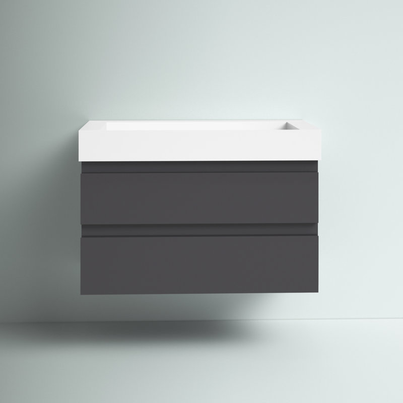 Ensemble de meuble-lavabo mural simple 35 po Babajide, Gris à haute brillance