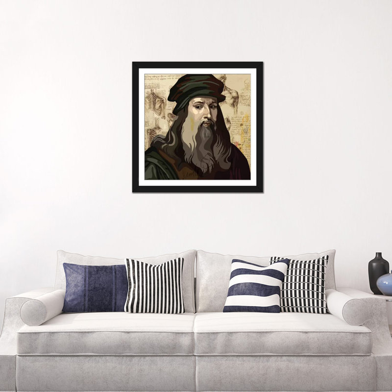 «Leonardo da Vinci», impression sur toile, H 24 po x l 24 po x P 1 po, Papier d'art encadré noir, Blanc