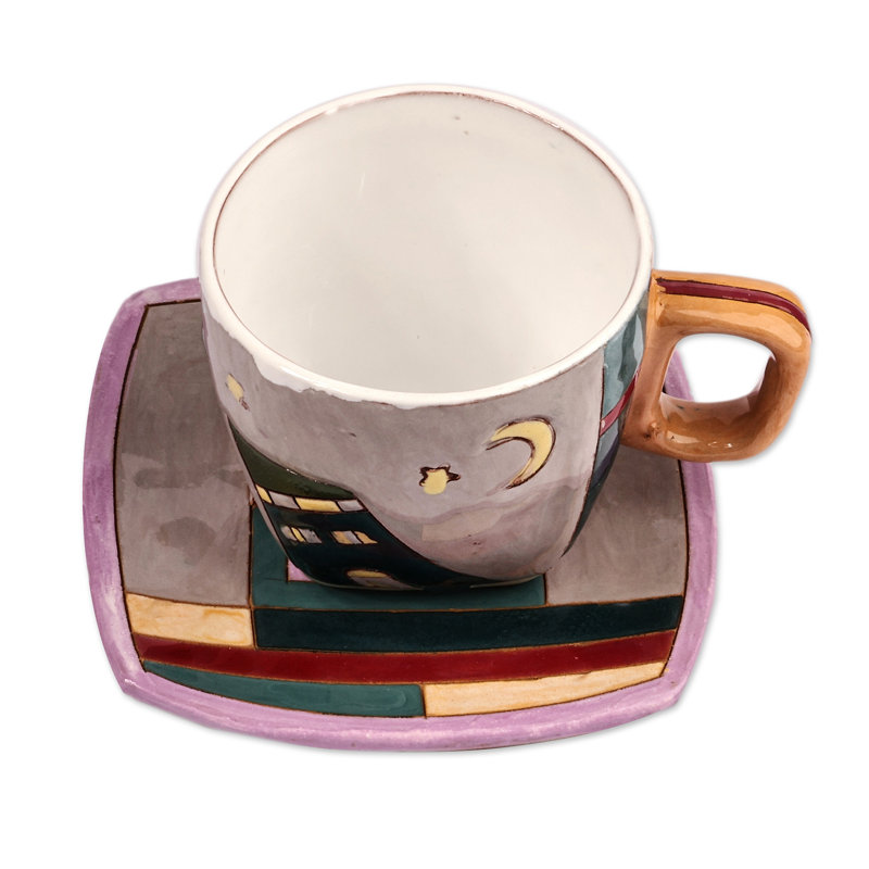 Red Barrel Studio® Handmade Starry Urbanism Ceramic Cup And Saucer