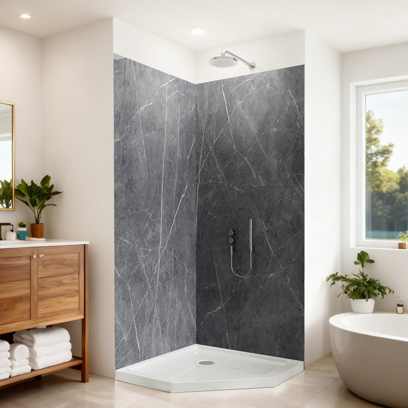 60"W x 32"D x 96"H Shower Wall Panel Surround Kit 3-Piece, Glue-Up Acrylic with 2 Corner Trims & 2 Edge Trims, Trimmable Waterproof Wall Panels, 2.8mm Thick