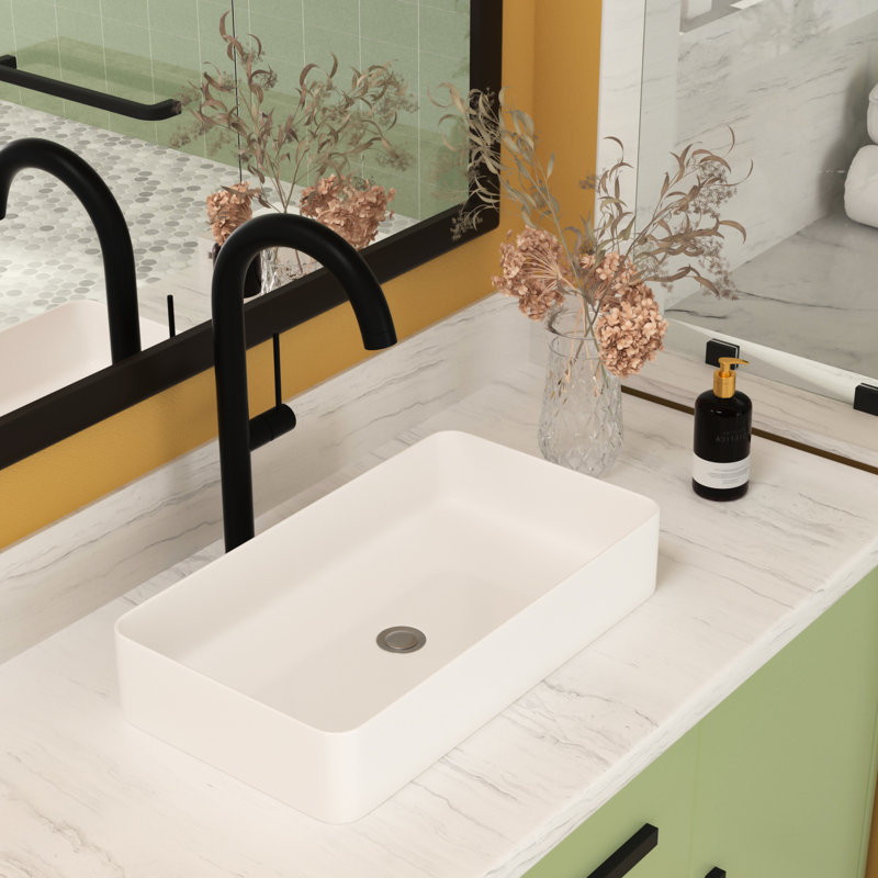Modern 24"x14" Ceramic Vessel Sink - Rectangular, Low Water Absorption, For Multiple Settings White Rectangular Type, Stain , Home & Commercial Use