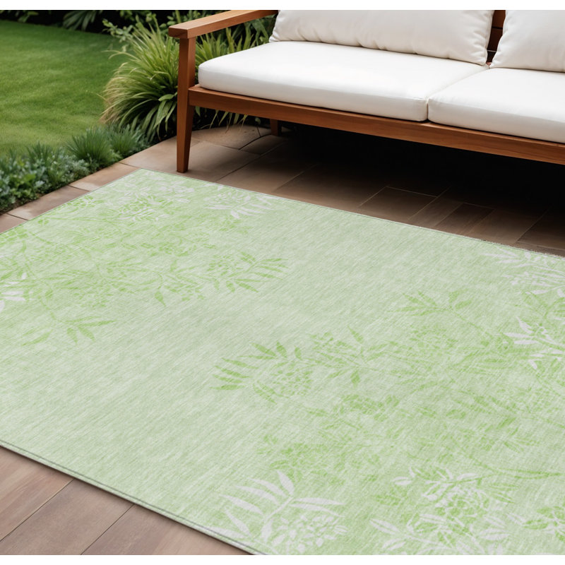 Tapis d'intérieur / extérieur 8 pi x 10 pi vert menthe artichaut et ivoire floral lavable