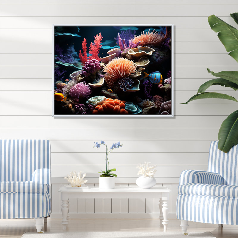 Tranquillité, récif corallien, sérénité - art de mur de corail, Cadre flottant blanc, H 12 po x l 20 po x P 1 po