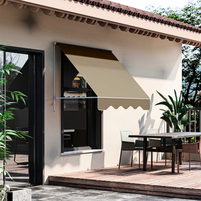6' Drop Arm Manual Awning For Outdoor Patio Balcony, Sun Shade, Protected, Aluminum, Cream White Retractable Shade Balcony And Patio, Arm, Protection, Heavy-Duty