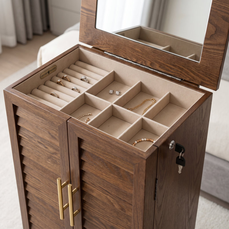 Armoire à bijoux avec miroir Harwant, Chocolat