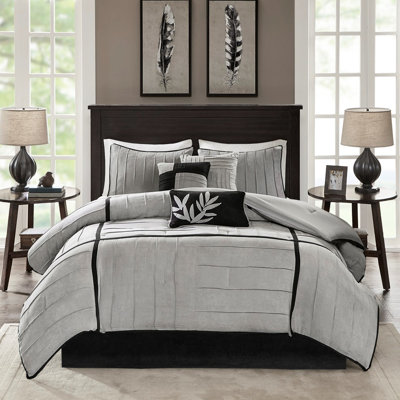 Édredon 7 pièces en faux suède gris - très grand, couleur contrastante très grand boulochage, PC