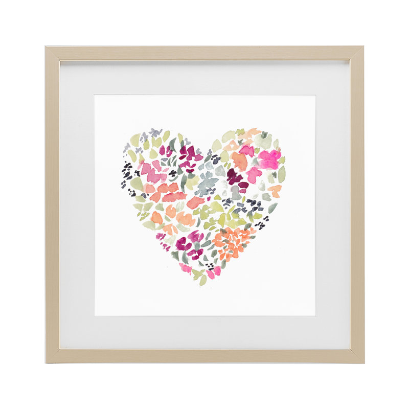 Blooming Pastel Heart, reproduction encadrée sous verre, design par Lanie Loreth, H 13 po x l 13 po, Cadre de récolte en pin