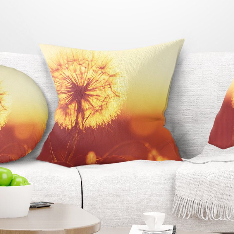 Coussin floral fleur pissenlit, 16 po x 1 po, Coussin décoratif