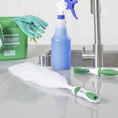 Ensemble d'ustensiles de restaurant 1 paquet de 16,2 x 2,3 x 2,3 pouces Baguette à poussière statique lavable avec poignée antidérapante en plastique vert et blanc pour les endroits difficiles d'accès