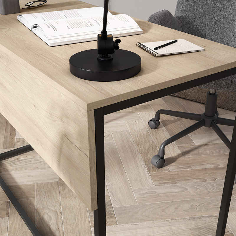 Metal Base Writing Desk, Light Oak