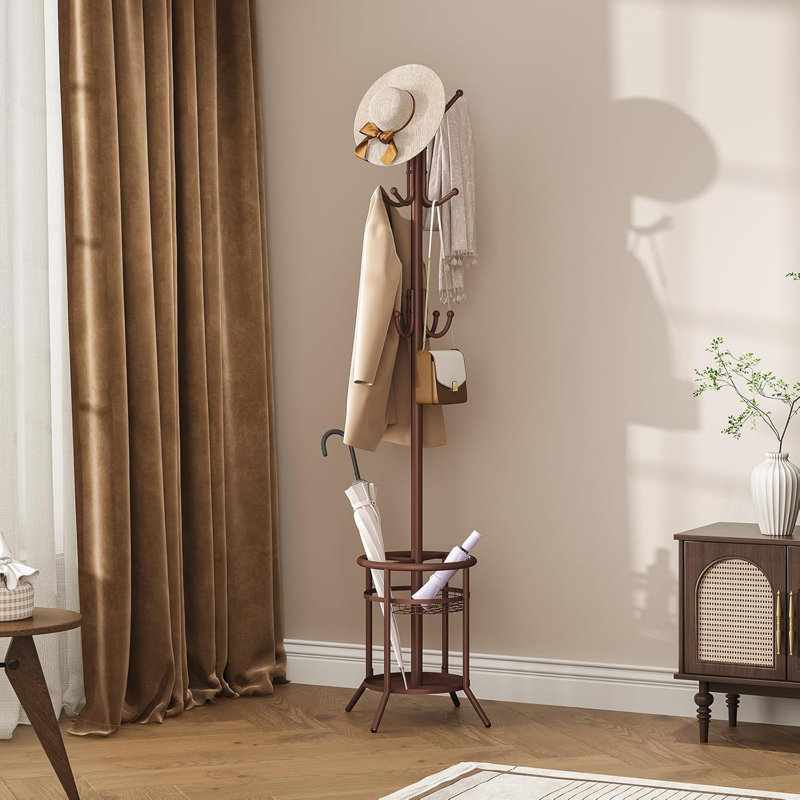 Coat Rack Freestanding, Metal Coat Rack Stand With Umbrella Holder, Modern Coat Tree With 12 Hooks, Floor Standing Corner Hall Tree For Entryway Living Room Bedroom Office