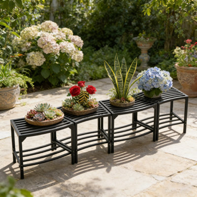 4Pcs Black Powder-Coated  Arc-Shaped Steel Fire Pit Bench,4-Pack