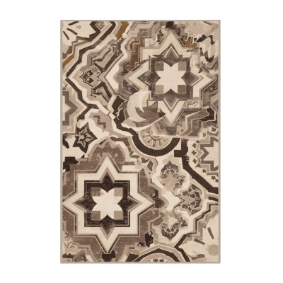 Machine Washable Manhasset Global Inspired Moroccan Rug in Beige – Beige Binding