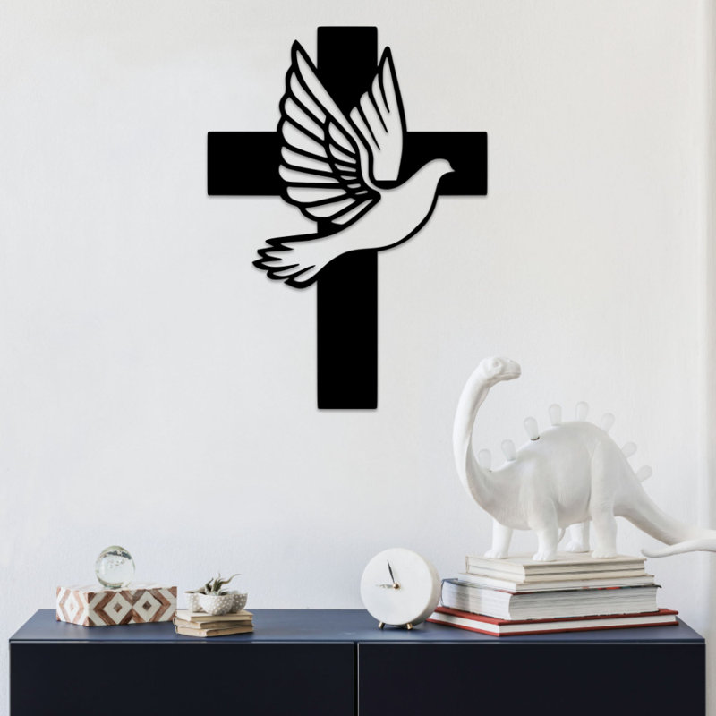 Art mural en métal Dove Cross, Noir, H 24 po x l 18 po x P 1 po