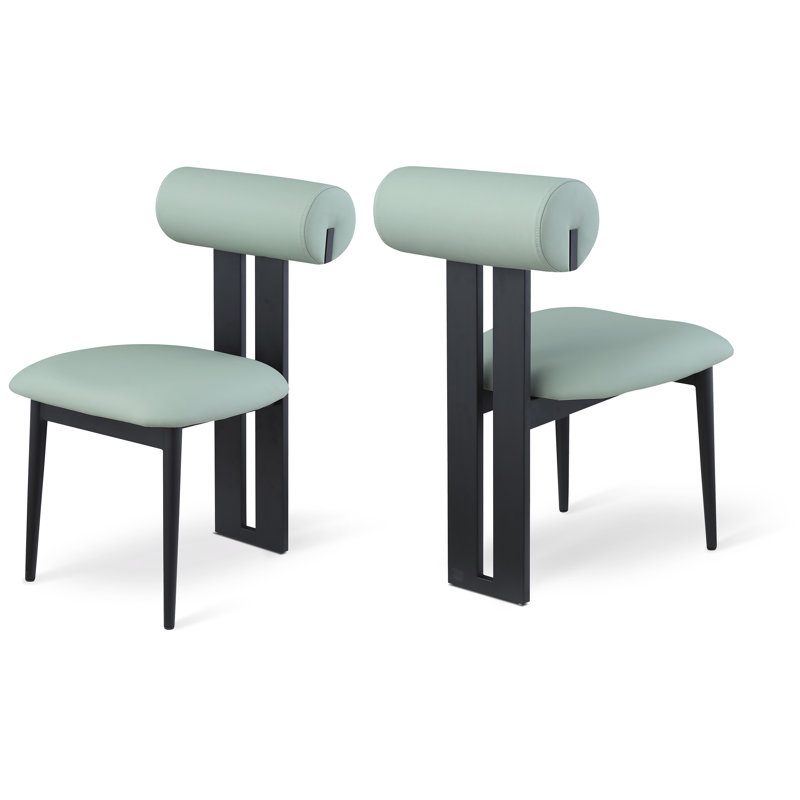 Chaise de salle à manger rembourrée Dario, Noir mat, Cuir végétalien menthe