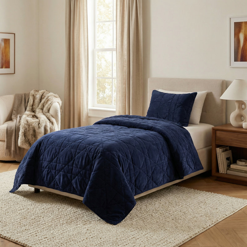 Ensemble de courtepointe Velvet, Marine, Courtepointe pour lit simple et une taie décorati