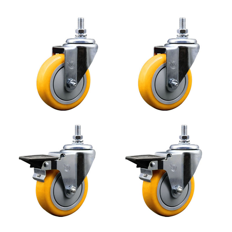 Ensemble de roulettes à tige filetée 4 pouces 4 pouces, Jaune