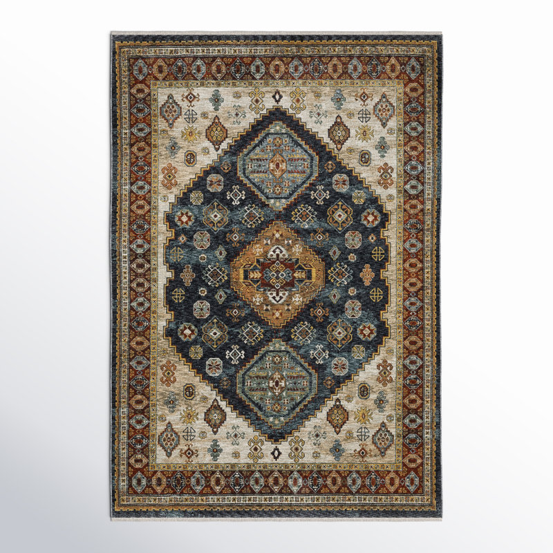 Tapis oriental bleu / brun Hovis, Rectangle 6 pi 7 po x 9 pi 6 po