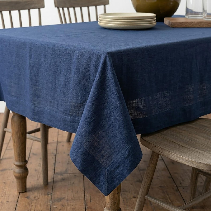 Diana - 100% Pure Linen Tablecloth, Vintage Blue, 90" L x 60" W