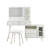 Modern Makeup Vanity Desk with Mirror and Lights, Retractable Dressing Table with Drawers and Cabinet, Compact Makeup Table Set with Power Outlet for Bedroom, White-287788257