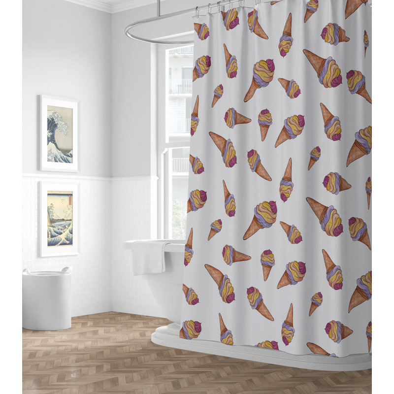 Summer Lemon Ultra-Thin Lightweight Shower Curtain, White Ice Cream
