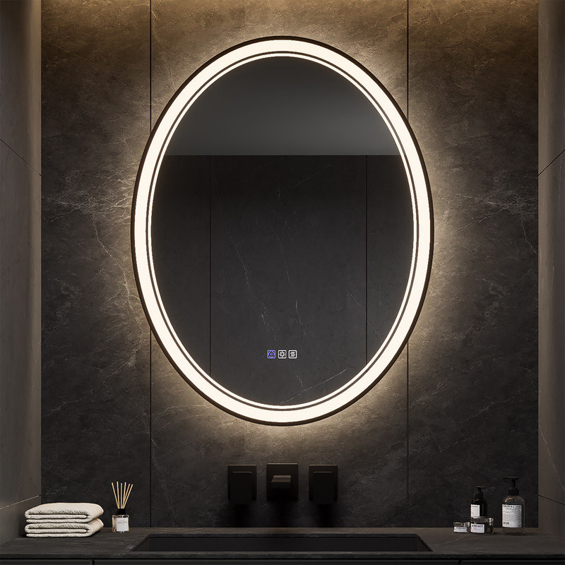 Élégant miroir de salle de bain à DEL avec options de gradation et de désembuage, 36 po x 28 po, Ovale