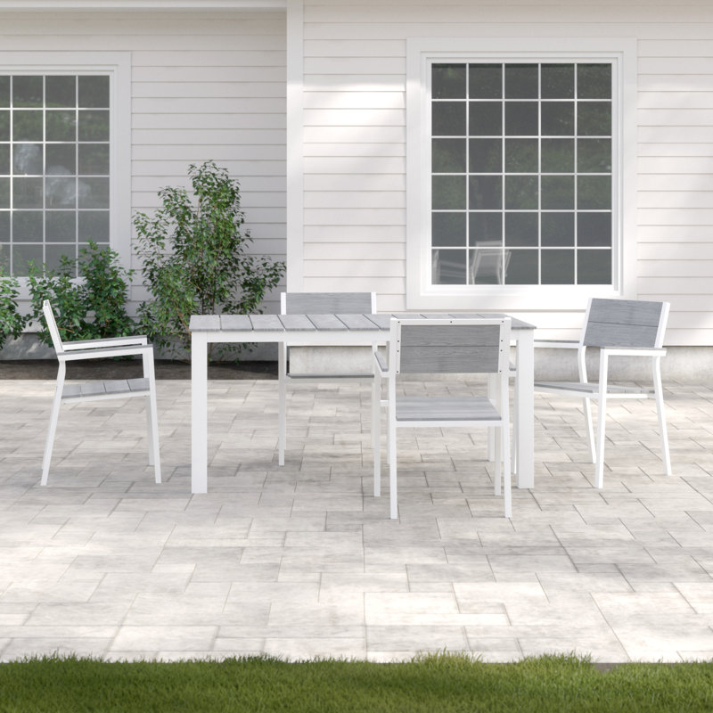 Modway Maine 5 Piece Outdoor Patio Dining Set, White Light/Gray, 33"H x 35.5"W x 83.5"L