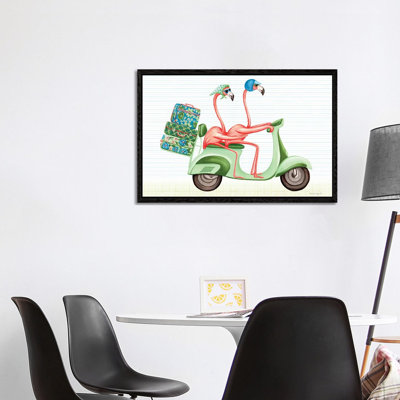 Flamingos Vespa by Amélie Legault - Wrapped Canvas Painting
