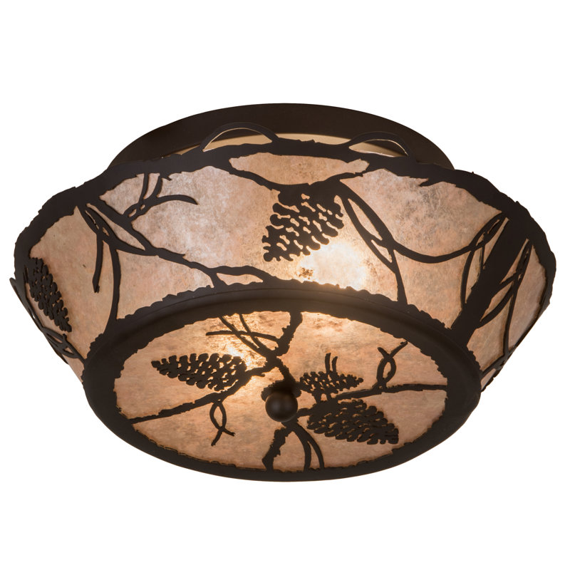 2 - Light Semi Flush Mount, 8" H x 16.5" W x 16.5" D, Antique Copper, Silver Mica