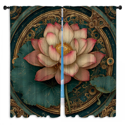 Intricate Lotus Illustration Window Curtains Lotus Sheer & Room Darkening - 2 Panels