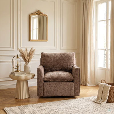 360° Swivel Accent Chair, Comfy Single Square Sofa Armchairs, Upholstered Club Chairs for Living Room, Bedroom, Reading Room, Chenille fabric