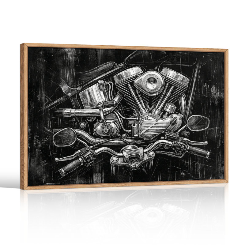 Ensemble de 1 tableau sur toile représentant un moteur de moto, 28"H x 40"W, Natural