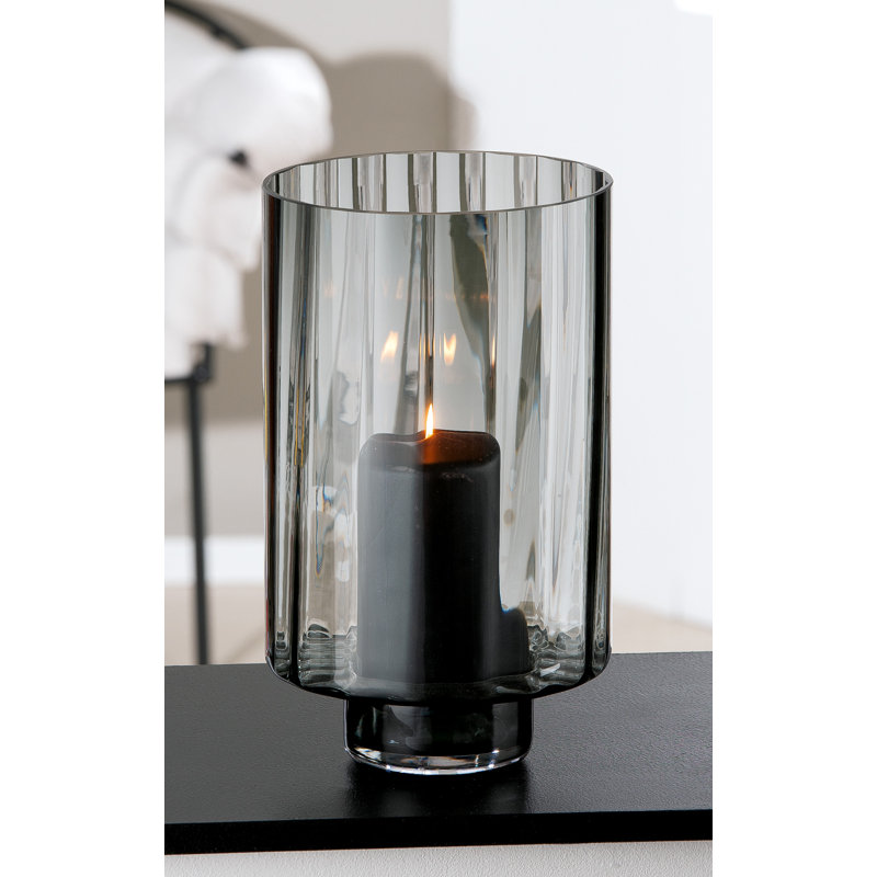 Glass Tabletop Hurricane, 30cm H x 18cm W x 18cm D, Black
