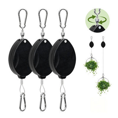 Ensemble de 3 cintres rétractables pour plantes d'intérieur améliorés, système de poulie autobloquant robuste pour soulever et abaisser facilement les jardinières suspendues, les mangeoires d'oiseaux et les paniers de jardin