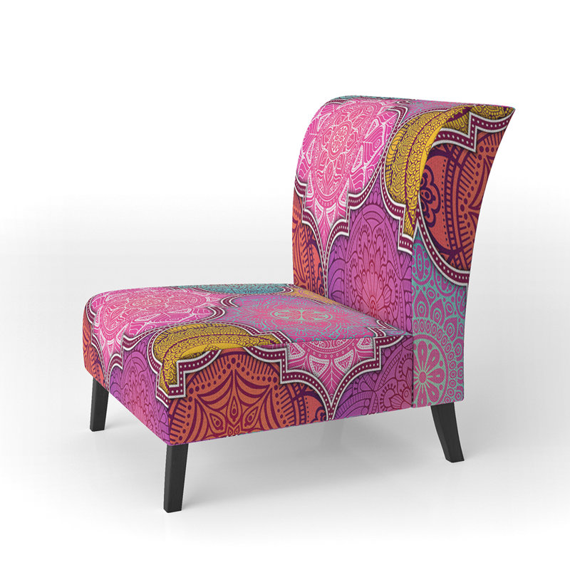 Multicolor Ethnic Patchwork - Upholstered Patterned Accent Slipper Chair