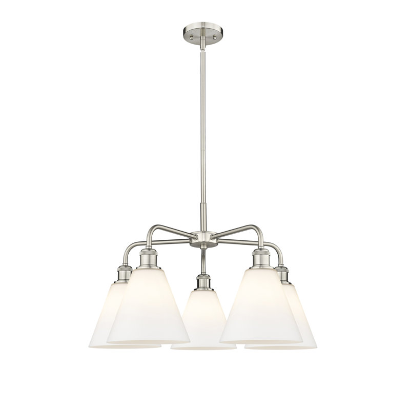 Lustre cône à 5 lumières Beva, Blanc mat, Nickel satiné
