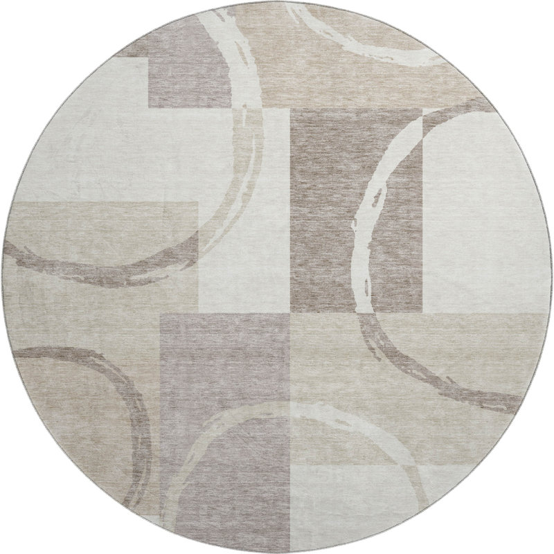 Premium Machine Washable Prisco Ivory Rug, Round 8'