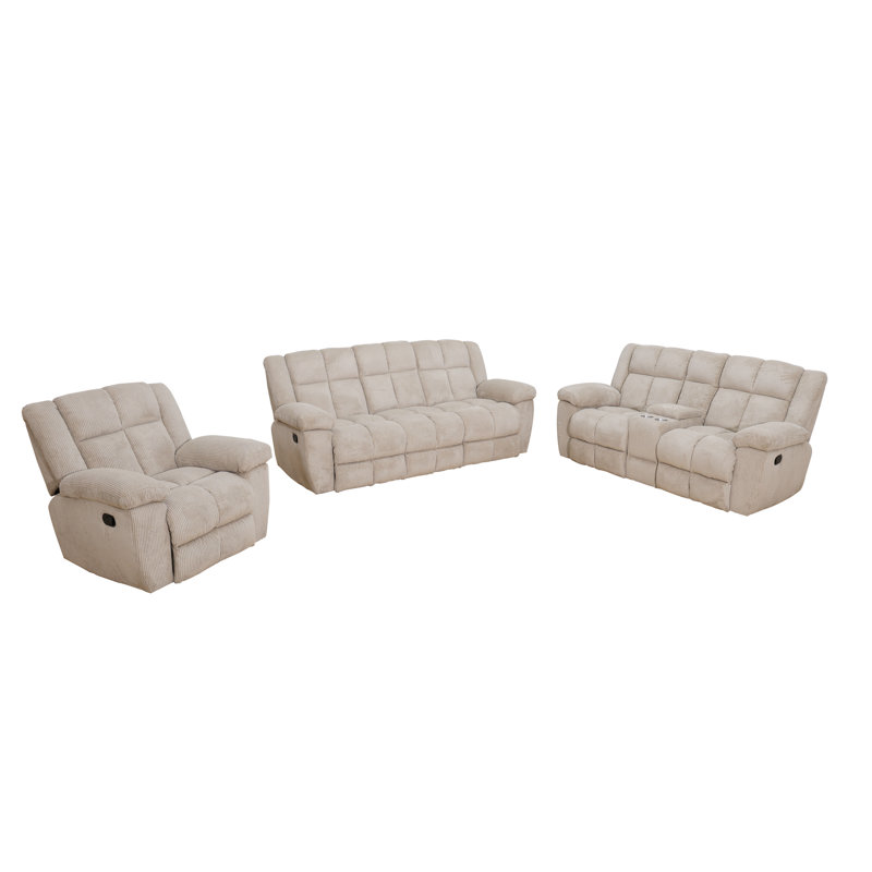 Ensemble de canapé inclinable 3 pièces Atlas, Blanc
