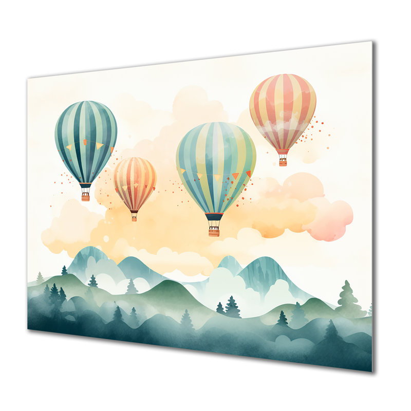 Vert et rouge, aquarelle, montgolfière Horizon IV - montgolfière, art mural en métal, H 12 po x l 20 po x P 1 po