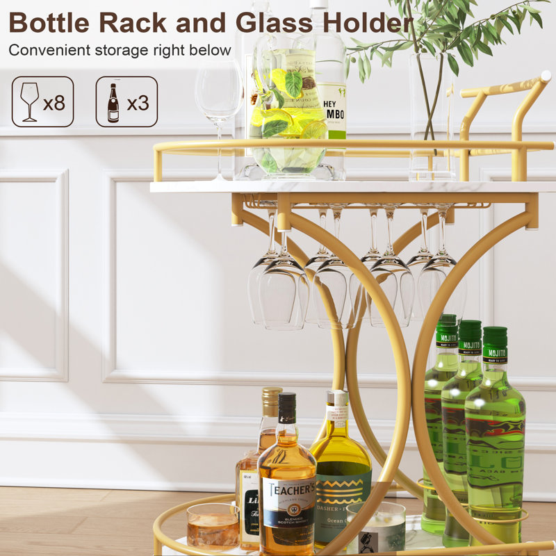 2-tier Bar Cart, Mobile Bar Serving Cart