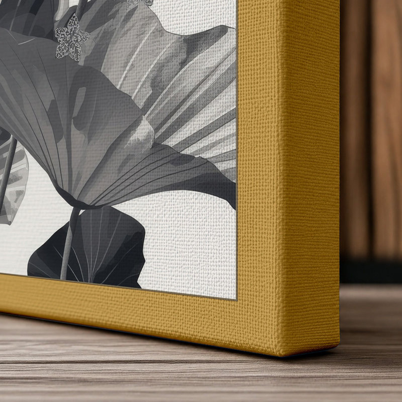 Luminous Lotus Botanical - Wrapped Canvas, 18x12 - 45.7 x 30.5 cm, Ochre Border