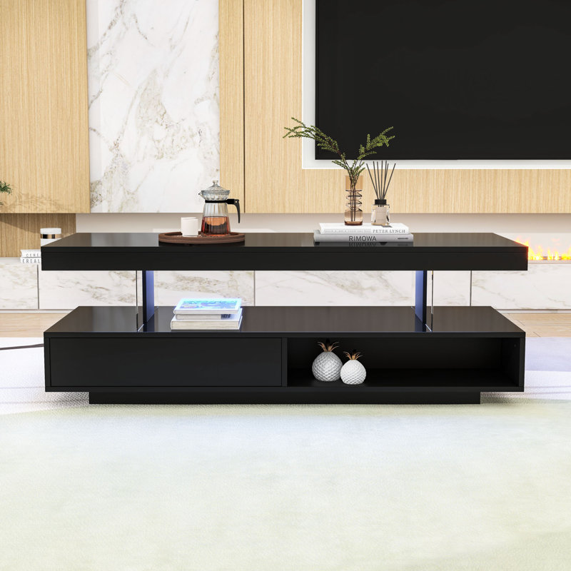 Latitude Run® Coffee Table with Adjustable Lights, 2 Drawers and Open ...